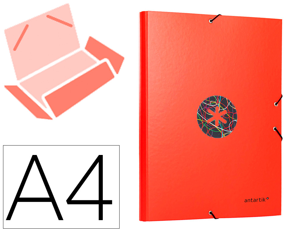 CARPETA LIDERPAPEL ANTARTIK GOMAS A4 3 SOLAPAS CARTON FORRADO TRENDING COLOR ROJO