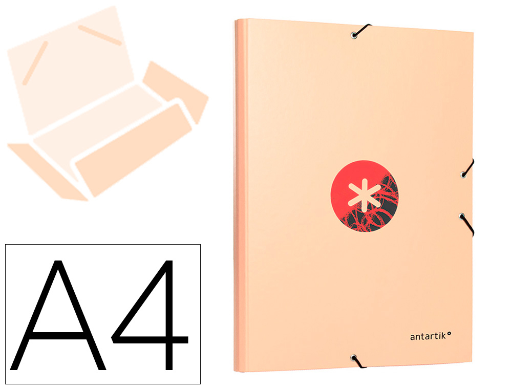 CARPETA LIDERPAPEL ANTARTIK GOMAS A4 3 SOLAPAS CARTON FORRADO TRENDING COLOR CORAL