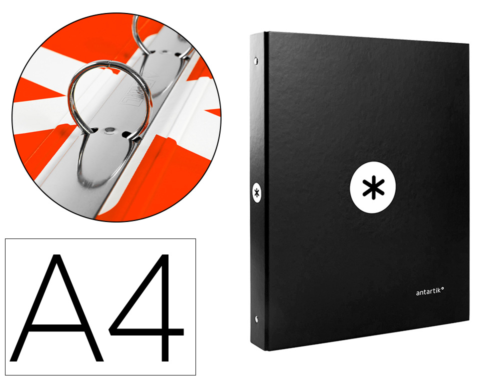 CARPETA ANTARTIK A4 FORRADA 4 ANILLAS 25 MM REDONDAS COLOR NEGRO