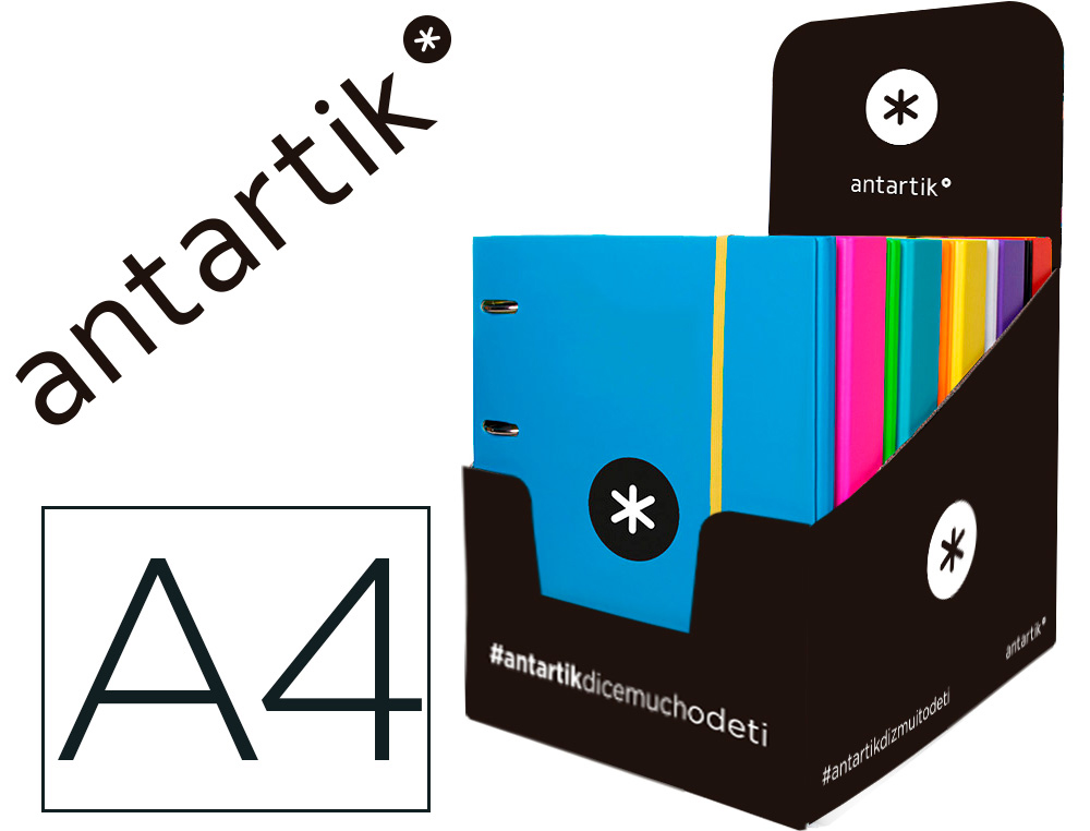 CARPETA CON RECAMBIO LIDERPAPEL ANTARTIK A4 CUADRO 5MM FORRADA 4 ANILLAS 25MM REDONDAS COLORES SURTIDOS