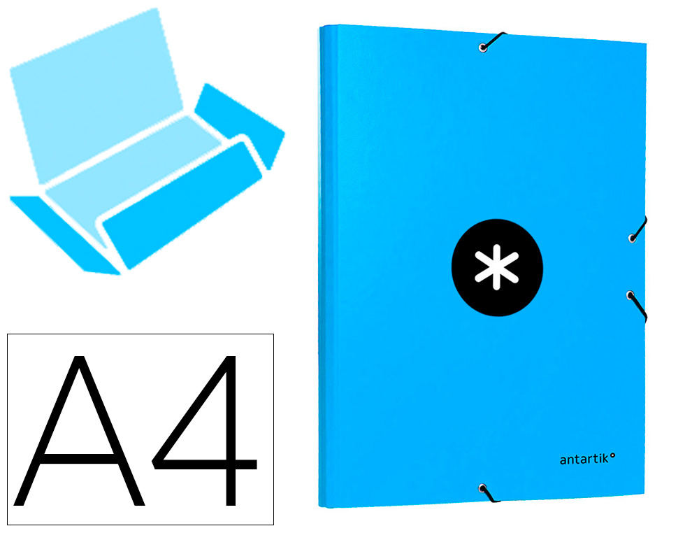 CARPETA LIDERPAPEL ANTARTIK GOMAS A4 3 SOLAPAS CARTON FORRADO COLOR AZUL