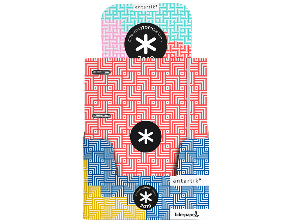 CARPETA LIDERPAPEL ANTARTIK CON RECAMBIO A4 CUADRO 5 MM FORRADA 4 ANILLAS 25 MM TRENDING TOPIC COLORES