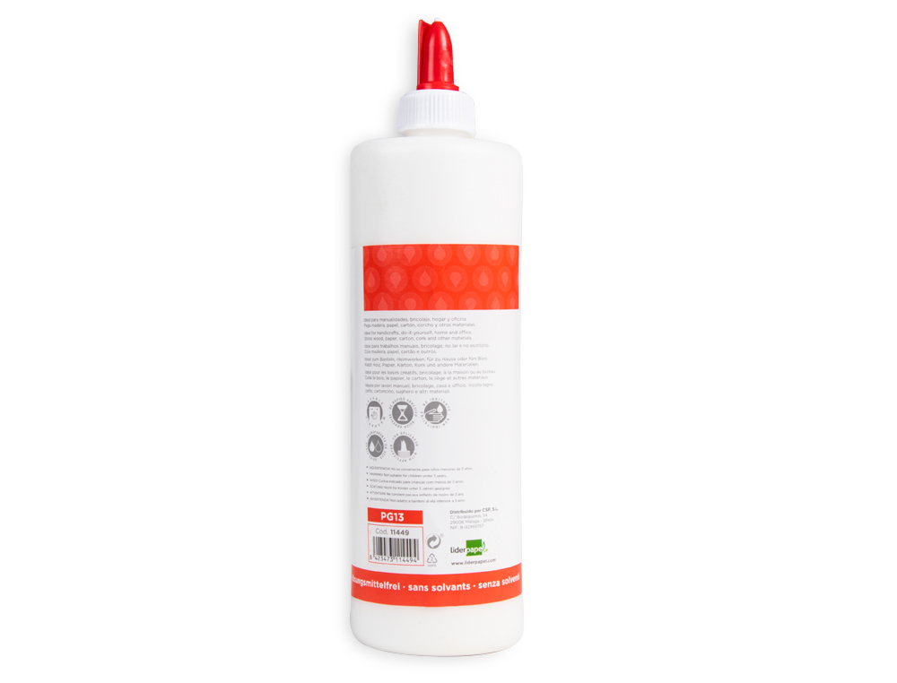 PEGAMENTO COLA BLANCA LAVABLE LIDERPAPEL BOTE DE 500 ML