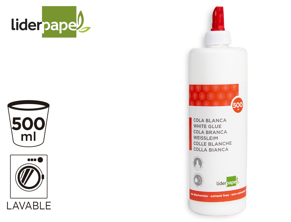 PEGAMENTO COLA BLANCA LAVABLE LIDERPAPEL BOTE DE 500 ML