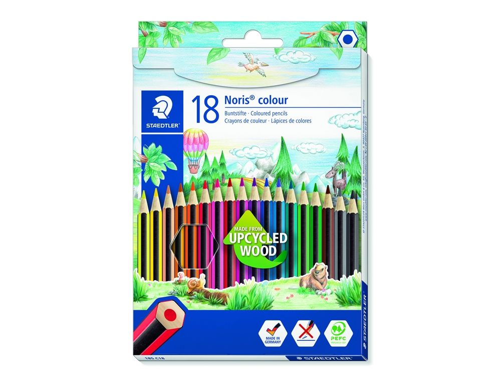 LAPICES DE COLORES STAEDTLER UPCYCLED WOOD ECOLOGICO 18 COLORES EN CAJA DE CARTON