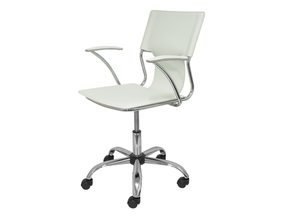 SILLA GIRATORIA PYC RESPALDO MEDIO REGULABLE EN ALTURA SIMILPIEL BLANCA 860+90X480X440 MM