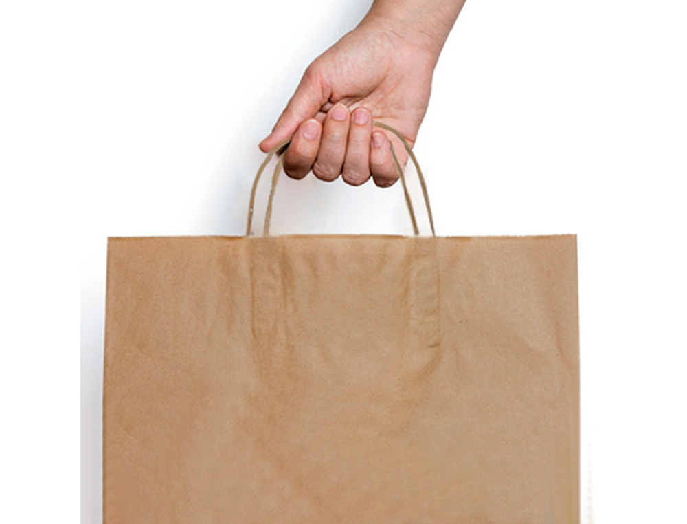 BOLSA KRAFT BASIKA NATURAL RECICLADO 90 GR ASA RETORCIDA TAMAO 