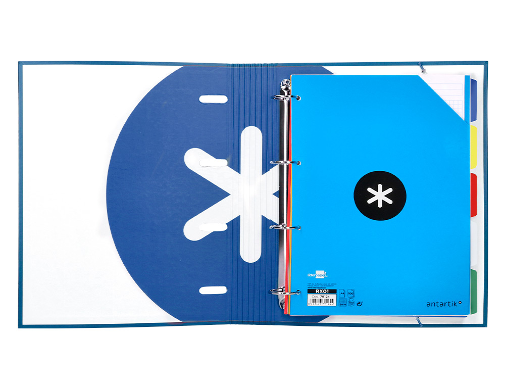 CARPETA CON RECAMBIO ANTARTIK A4 CUADRO 5MM FORRADA 4 ANILLAS 40MM REDONDAS CON SOLAPA COLOR AZUL MARINO
