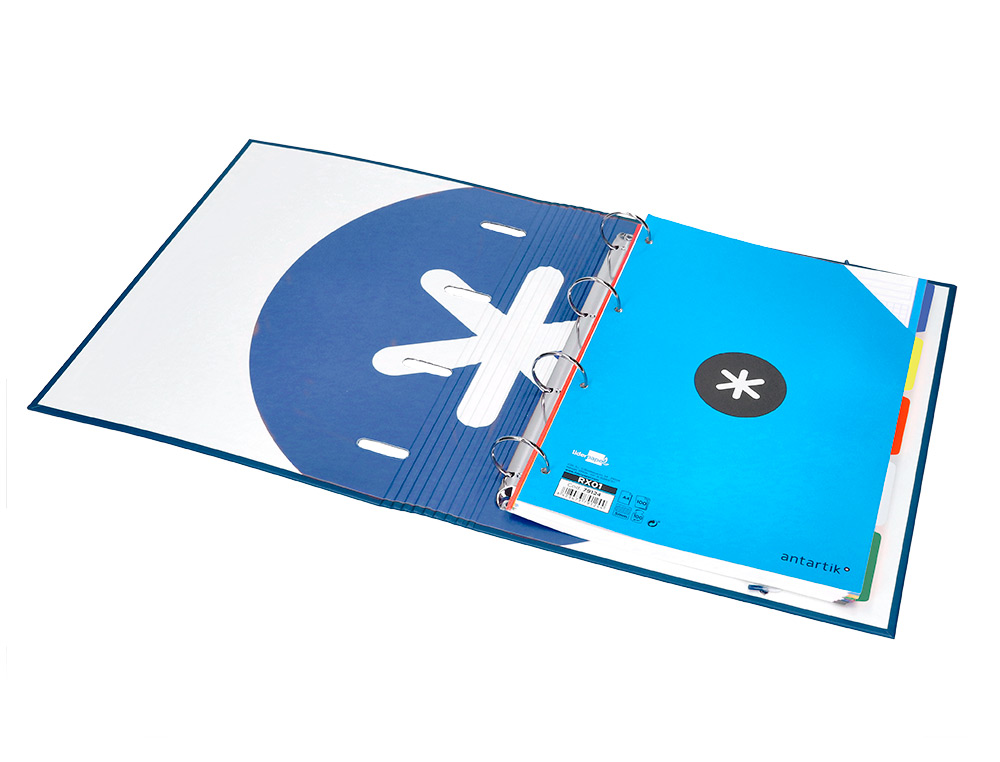 CARPETA CON RECAMBIO ANTARTIK A4 CUADRO 5MM FORRADA 4 ANILLAS 40MM REDONDAS CON SOLAPA COLOR AZUL MARINO