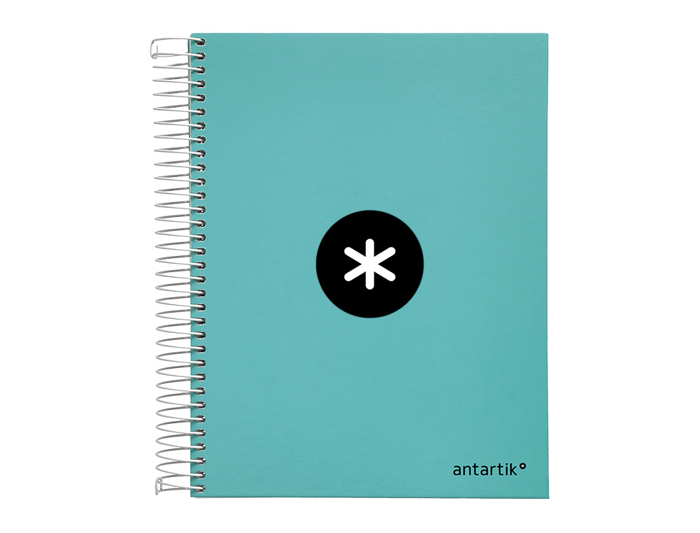 CUADERNO ESPIRAL A5 MICRO ANTARTIK TAPA FORRADA120H 90 GR LISO 5 BANDAS 6 TALADROS COLOR MENTA