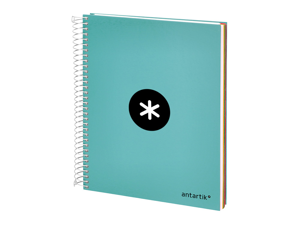 CUADERNO ESPIRAL A5 MICRO ANTARTIK TAPA FORRADA120H 90 GR LISO 5 BANDAS 6 TALADROS COLOR MENTA