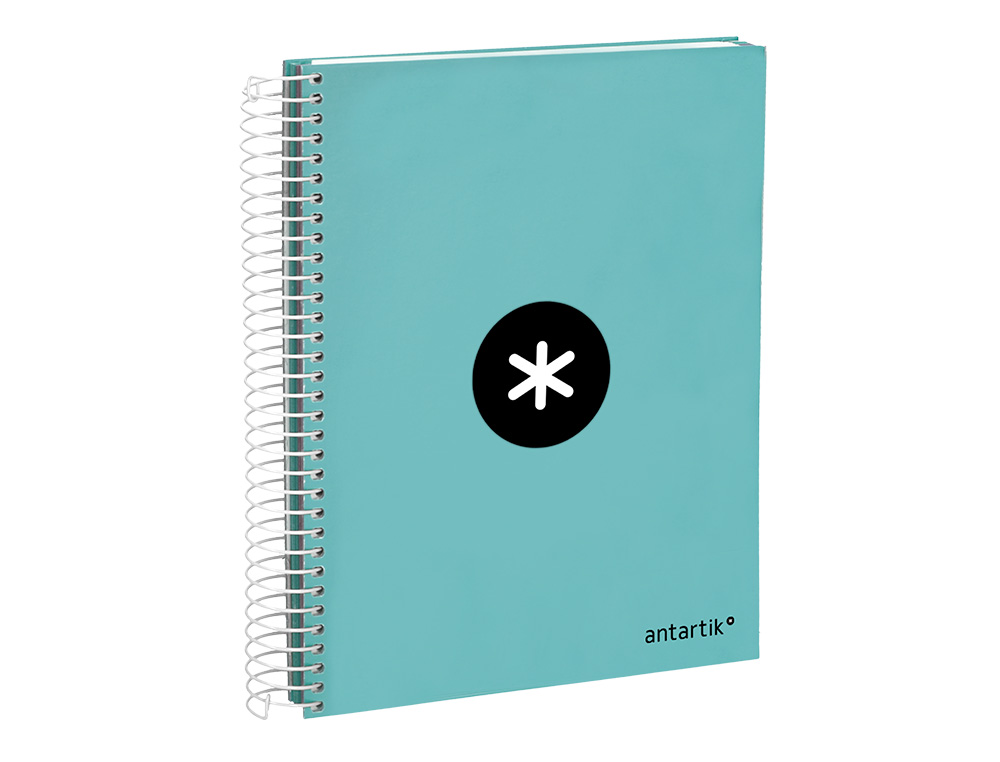 CUADERNO ESPIRAL A5 MICRO ANTARTIK TAPA FORRADA120H 90 GR LISO 5 BANDAS 6 TALADROS COLOR MENTA