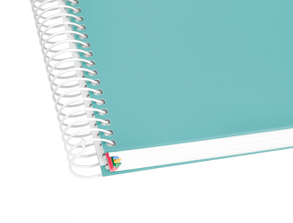 CUADERNO ESPIRAL A5 MICRO ANTARTIK TAPA FORRADA120H 90 GR LISO 5 BANDAS 6 TALADROS COLOR MENTA