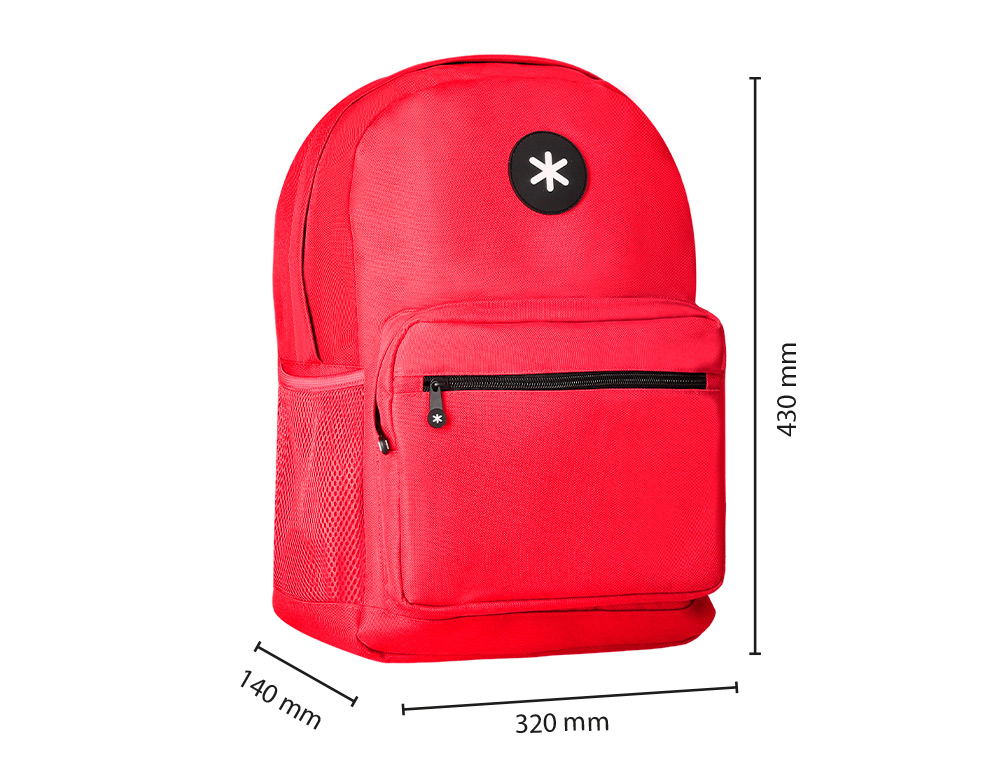 MOCHILA ANTARTIK CON ASA Y BOLSILLO FRONTAL CON CREMALLERA COLOR ROJO 320X140X430 MM