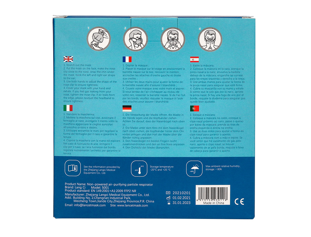 MASCARILLA FACIAL FFP2 VERONA AUTOFILTRANTE CERTIFICADO CE CON AJUSTE NASAL EMBOLSADA INDIVIDUALMENTE BLANCA