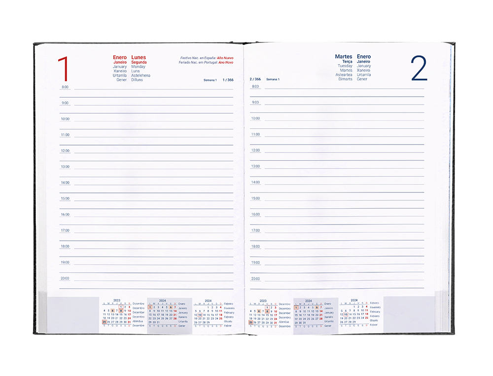 AGENDA ENCUADERNADA LIDERPAPEL CRETA 17X24 CM 2024 DIA PAGINA COLOR NEGRO PAPEL 70 GR