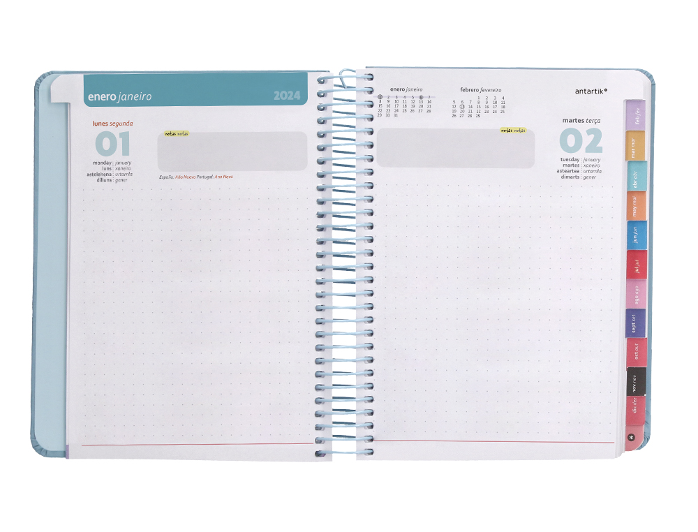 AGENDA DE OFICINA ANTARTIK A6+ 2024 DIA PAGINA 80 GR CON SOBRE Y 3 HOJAS PEGATINAS COLORES SURTIDOS 130X175 MM