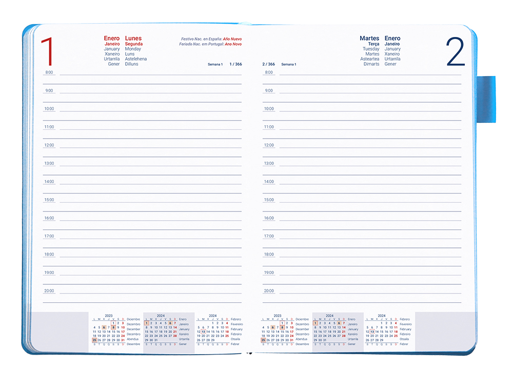 AGENDA ENCUADERNADA LIDERPAPEL SIFNOS A5 2024 DIA PAGINA COLOR AZUL PAPEL 70 GR