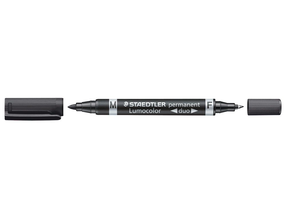 ROTULADOR STAEDTLER LUMOCOLOR PERMANENTE DUO 348 NEGRO PUNTA F 0,6 MM PUNTA M 1,5 MM