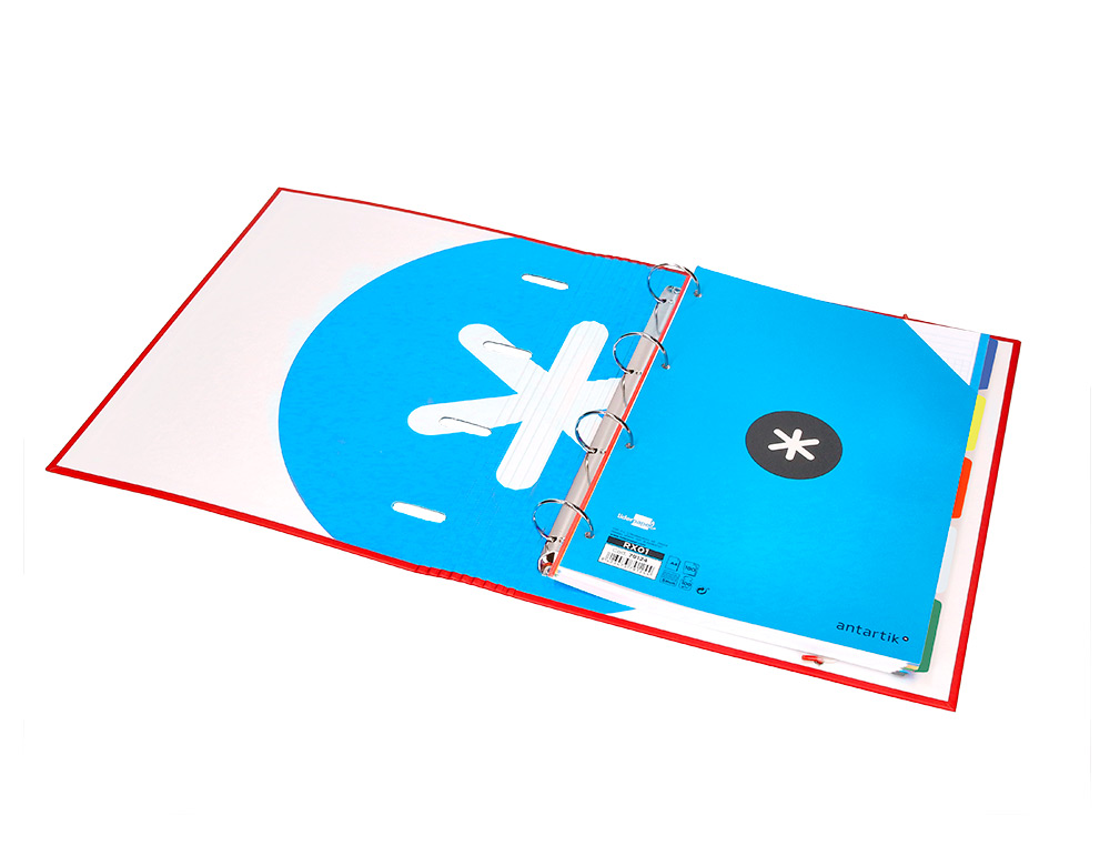 CARPETA CON RECAMBIO ANTARTIK A4 CUADRO 5MM FORRADA 4 ANILLAS 40MM REDONDAS CON SOLAPA COLOR ROJO