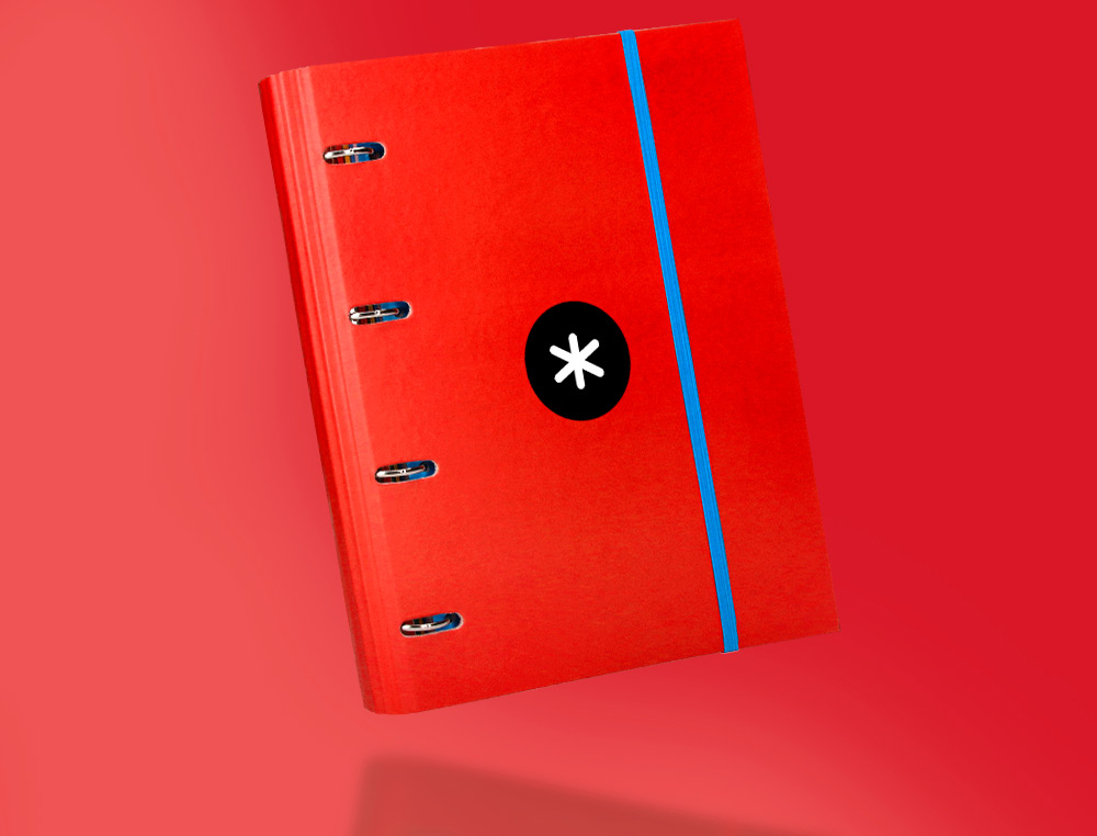 CARPETA CON RECAMBIO ANTARTIK A4 CUADRO 5MM FORRADA 4 ANILLAS 40MM REDONDAS CON SOLAPA COLOR ROJO