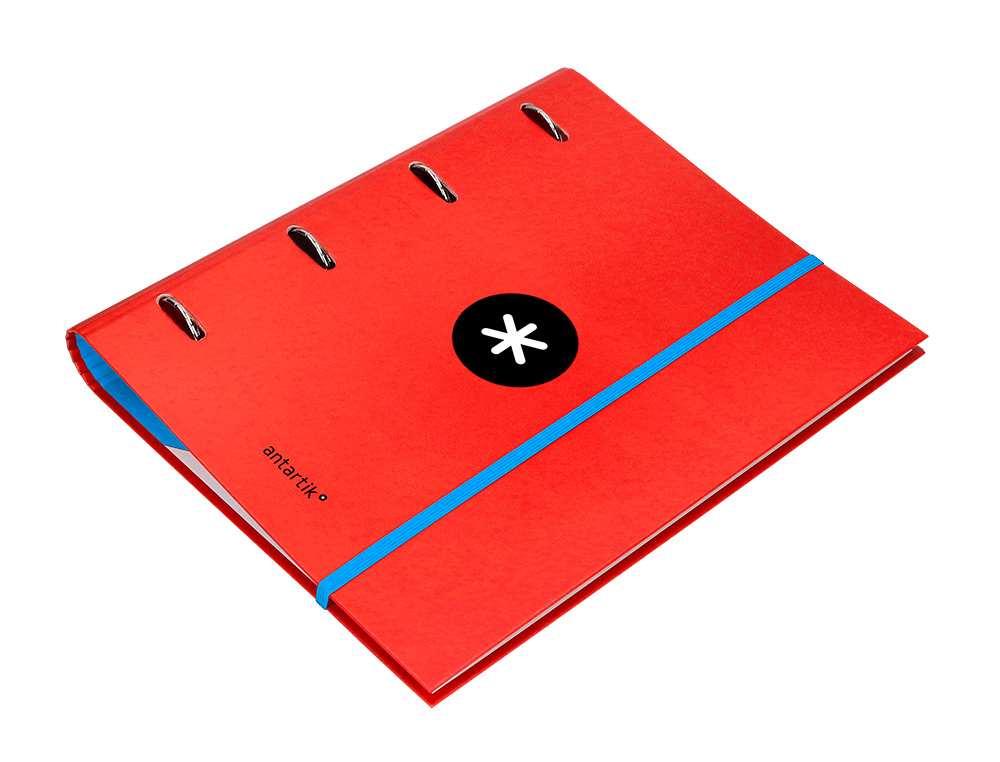 CARPETA CON RECAMBIO ANTARTIK A4 CUADRO 5MM FORRADA 4 ANILLAS 40MM REDONDAS CON SOLAPA COLOR ROJO