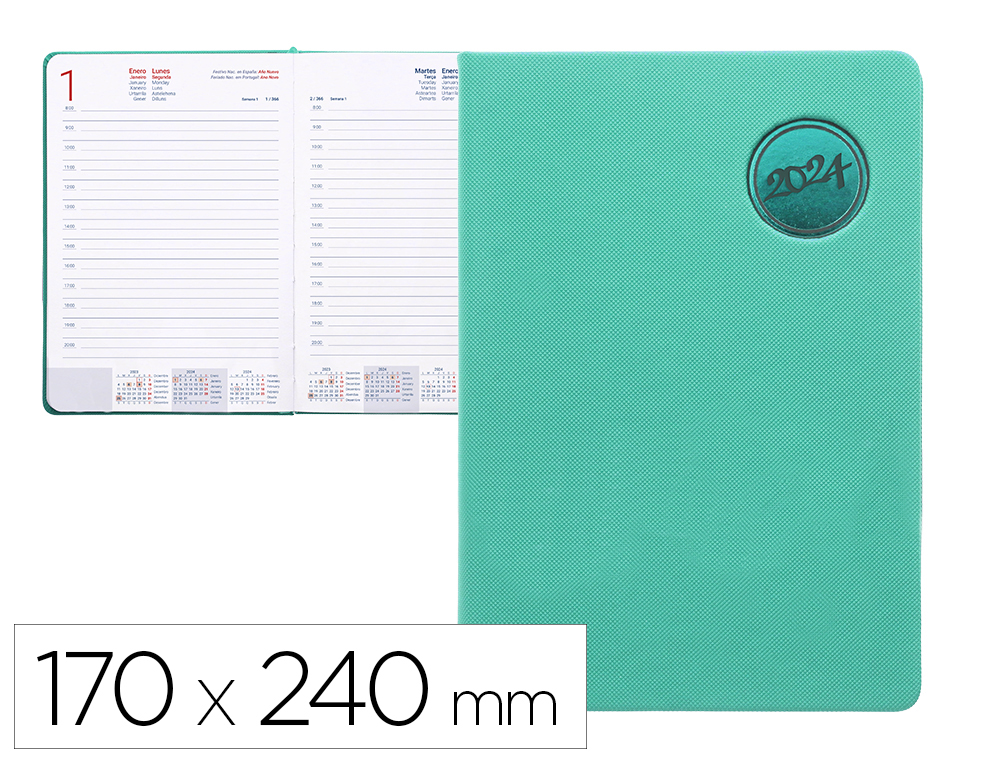 AGENDA ENCUADERNADA LIDERPAPEL KILKIS 17X24 CM 2024 DIA PAGINA COLOR TURQUESA PAPEL 70 GR