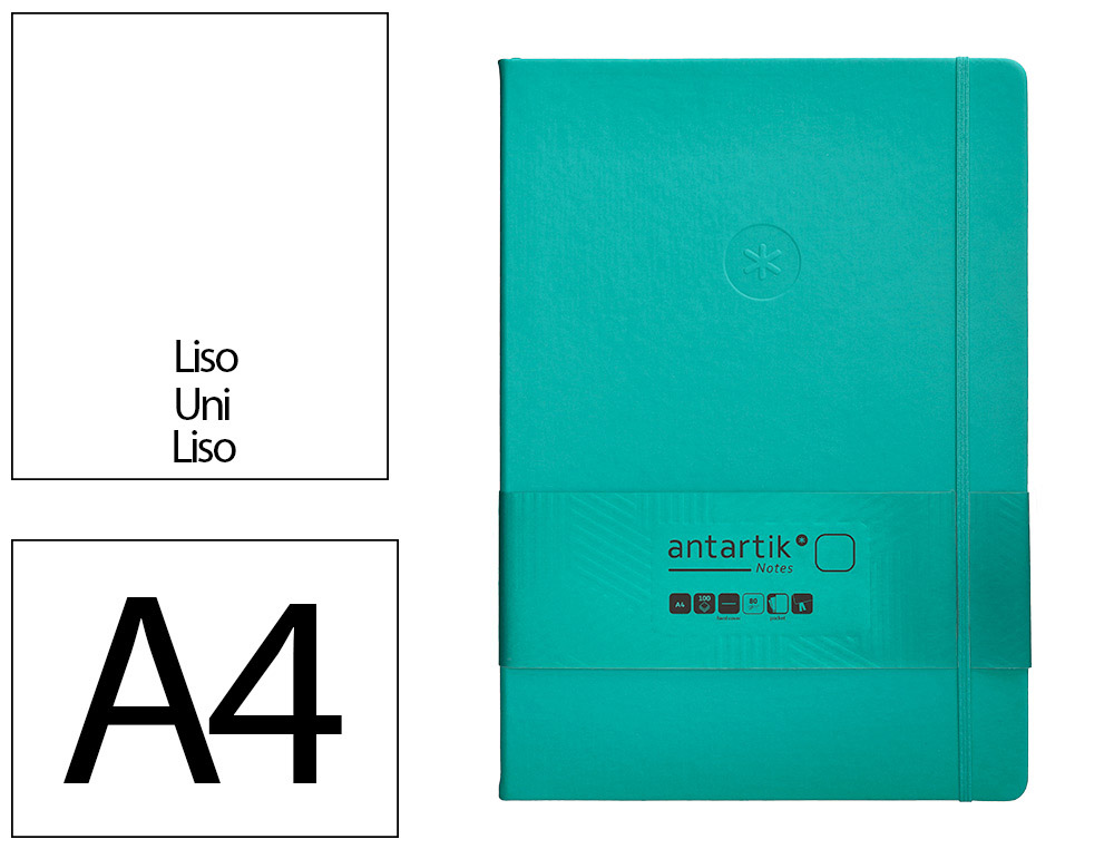CUADERNO CON GOMILLA ANTARTIK NOTES TAPA DURA A4 HOJAS LISAS TURQUESA 100 HOJAS 80 GR FSC