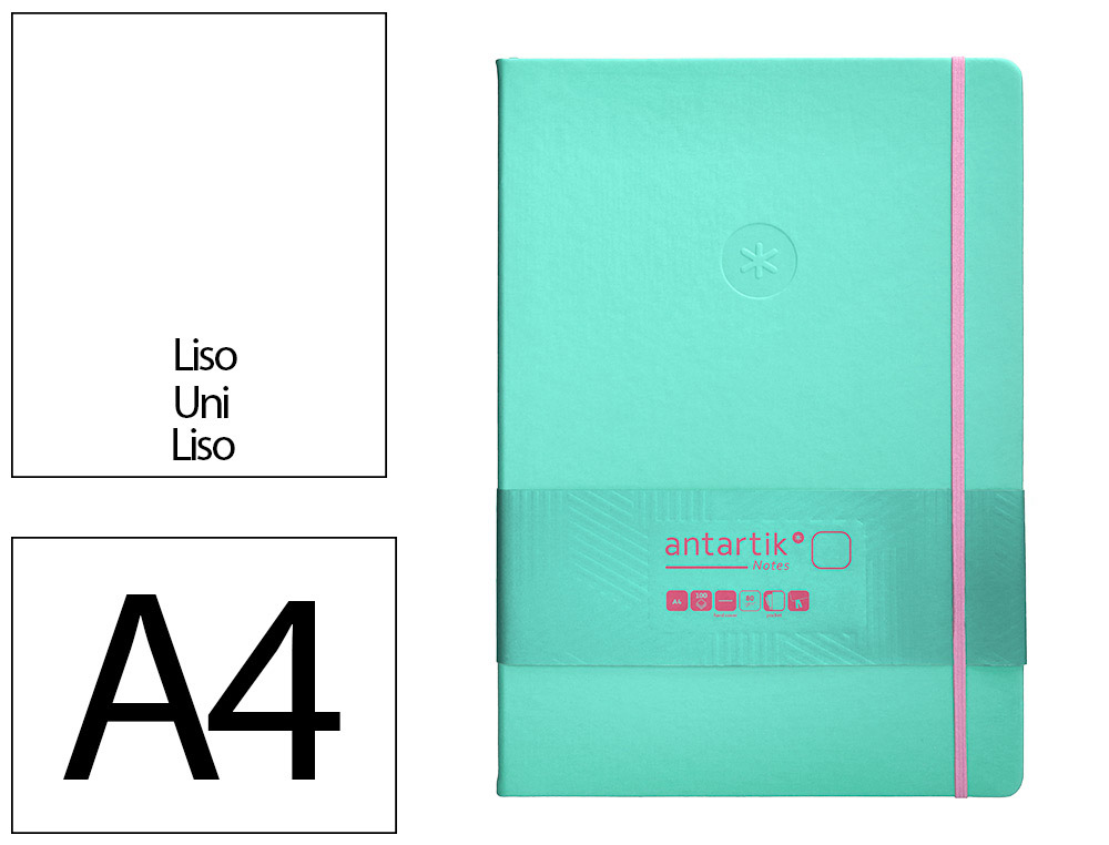 CUADERNO CON GOMILLA ANTARTIK NOTES TAPA DURA A4 HOJAS LISAS ROSA Y TURQUESA 100 HOJAS 80 GR FSC