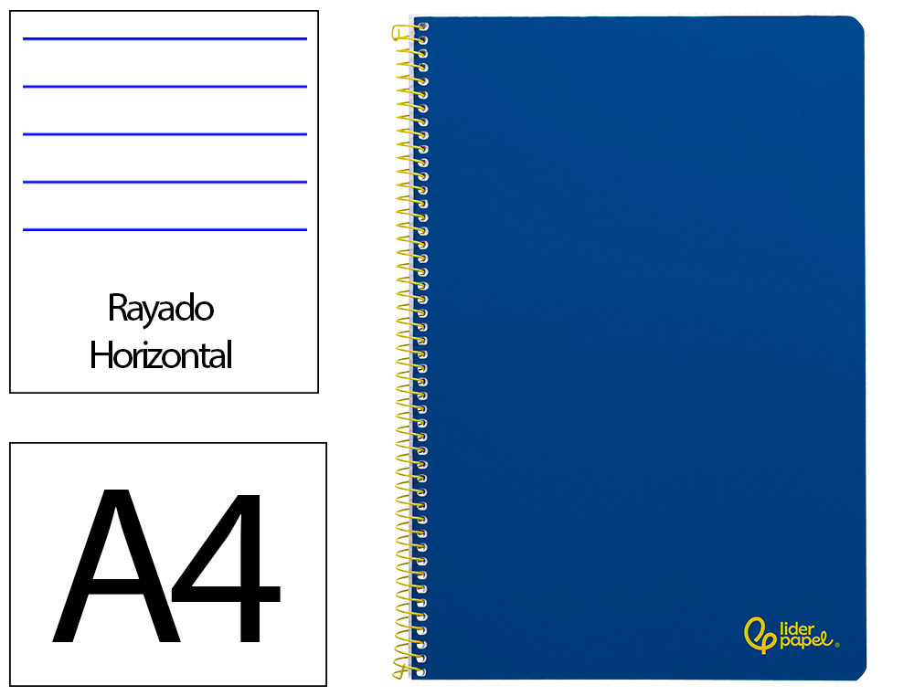 CUADERNO ESPIRAL LIDERPAPEL A4 SMART TAPA BLANDA 80H 75GR RAYADO HORIZONTAL CON MARGEN COLOR AZUL OSCURO