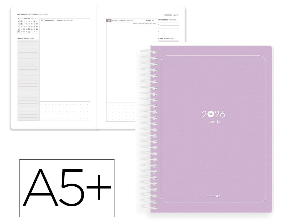 AGENDA ESPIRAL ANTARTIK ESSENTIALS A5+ 2026 DA PGINAMORADO PAPEL 80G FSC