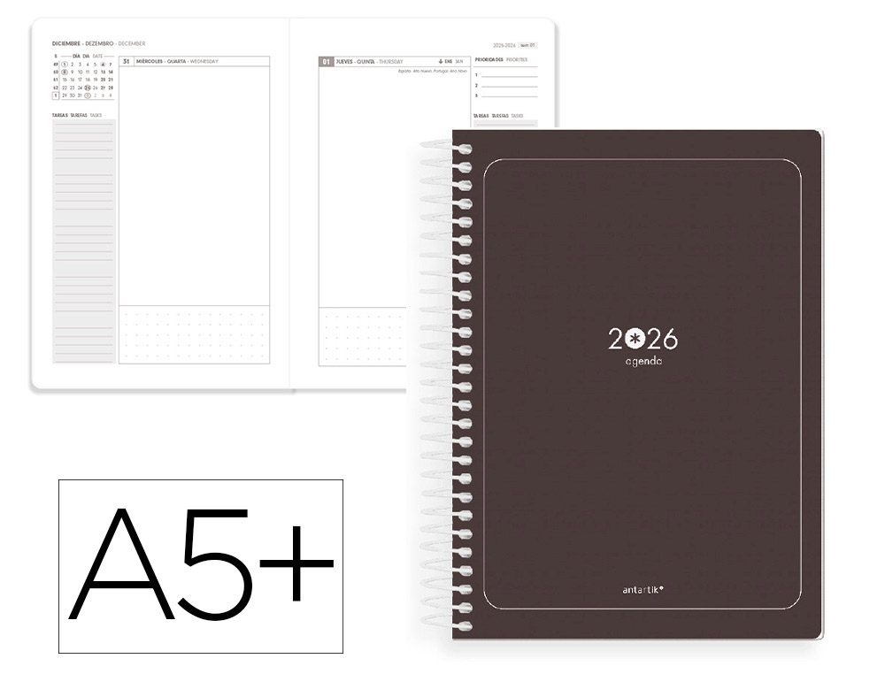AGENDA ESPIRAL ANTARTIK ESSENTIALS A5+ 2026 DA PGINANEGRO PAPEL 80G FSC