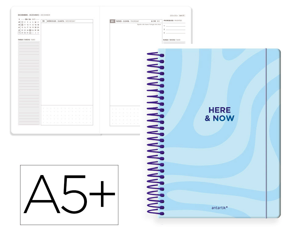 AGENDA ESPIRAL ANTARTIK HERE AND NOW A5+ 2026 DA PGINA AZUL CLARO PAPEL 80G FSC