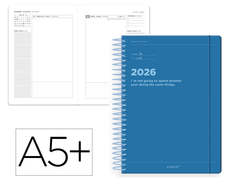 AGENDA ESPIRAL ANTARTIK MANIFEST A5+ 2026 DA PGINA AZUL PAPEL 80G FSC