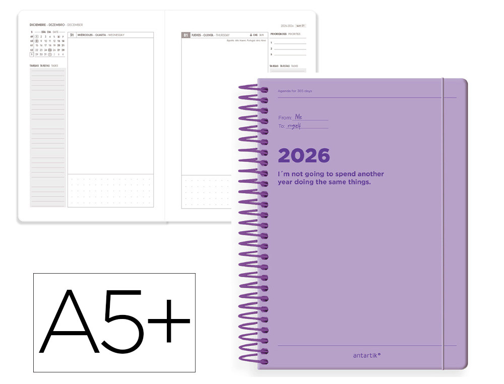 AGENDA ESPIRAL ANTARTIK MANIFEST A5+ 2026 DA PGINA MORADO PAPEL 80G FSC