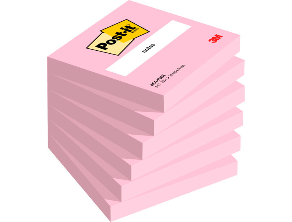 BLOC DE NOTAS ADHESIVAS QUITA Y PON POST-IT 76X76 MM FUCSIA NEON CON 100 HOJAS