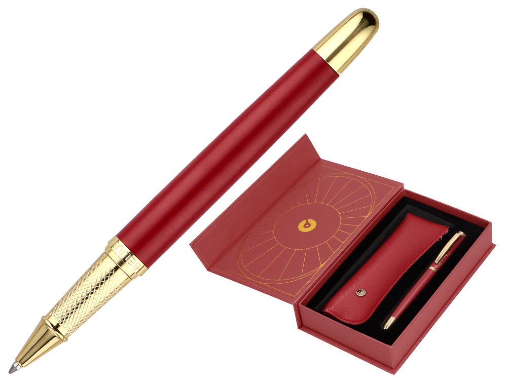 BOLIGRAFO Y ESTUCHE BELIUS SOIREE COLOR ART DECO GRANATE Y DORADO TINTA AZUL CAJA DE DISEO